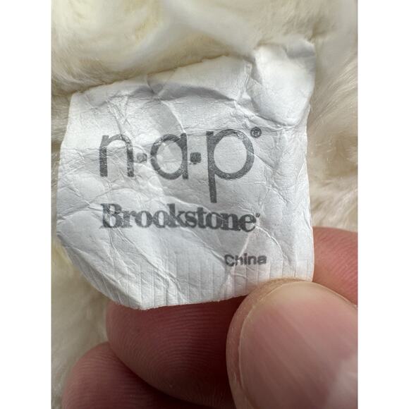 Brookstone NAP Teddy Bear White Cream In Tan Scarf Plush 12” Stuffed Animal - Picture 6 of 7